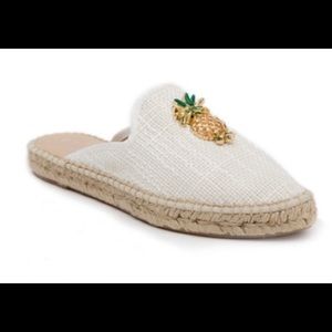 Atelier Reece Linen Espadrille Mules w/Pineapples